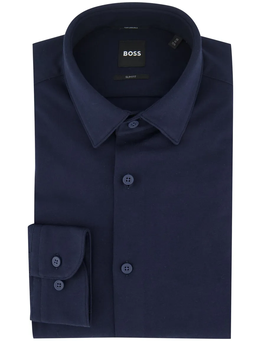 Donkerblauw BOSS Black overhemd Slim fit jersey stof