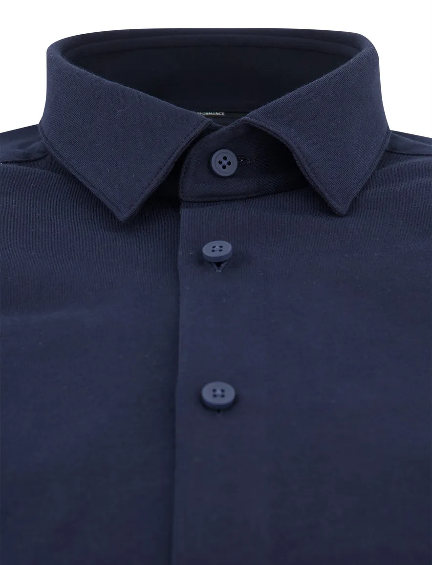Donkerblauw BOSS Black overhemd Slim fit jersey stof