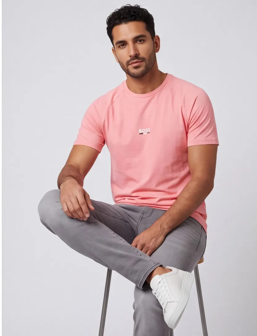 T-shirt BOSS Black roze beach katoen