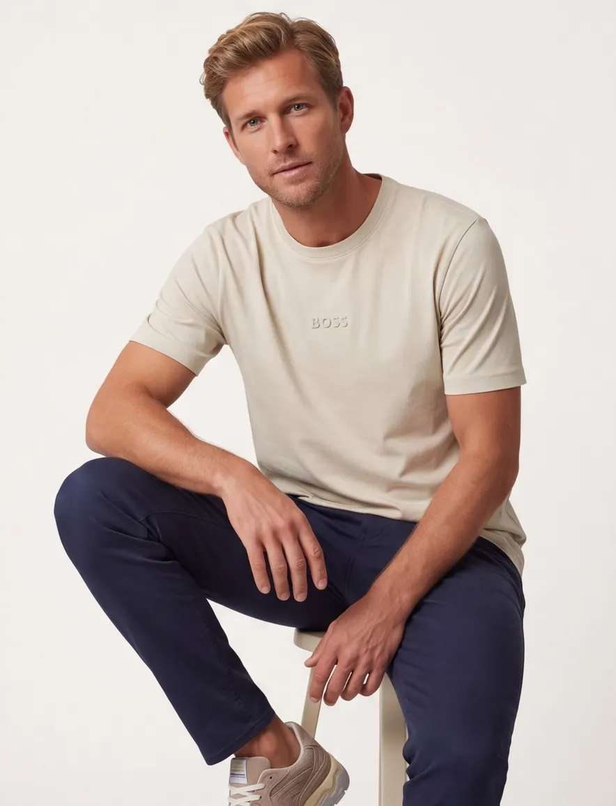 T-shirt BOSS Green beige katoen normale fit