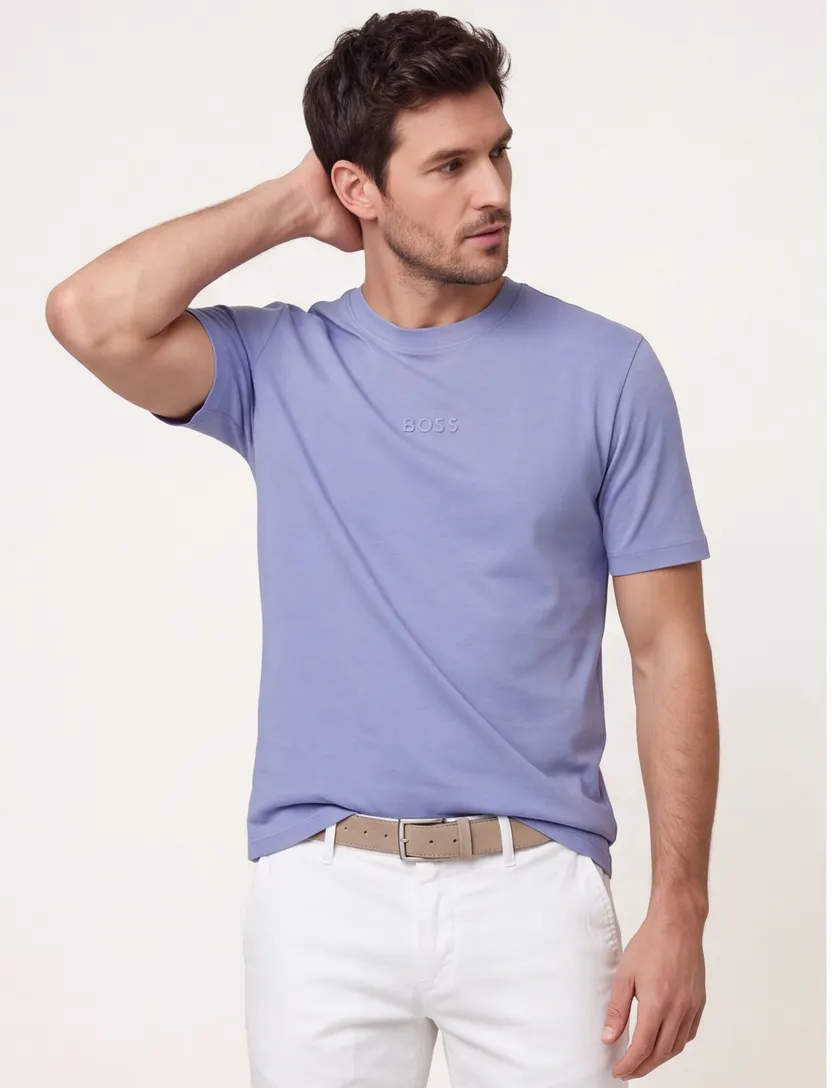 BOSS Green t-shirt blauw katoen ronde hals