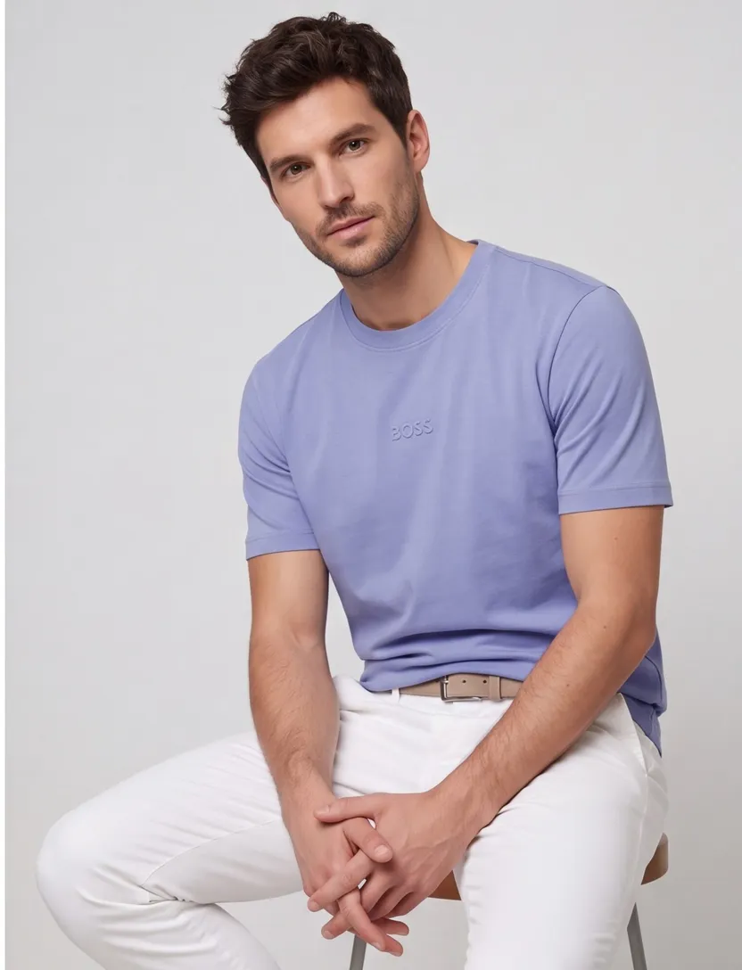 BOSS Green t-shirt blauw katoen ronde hals