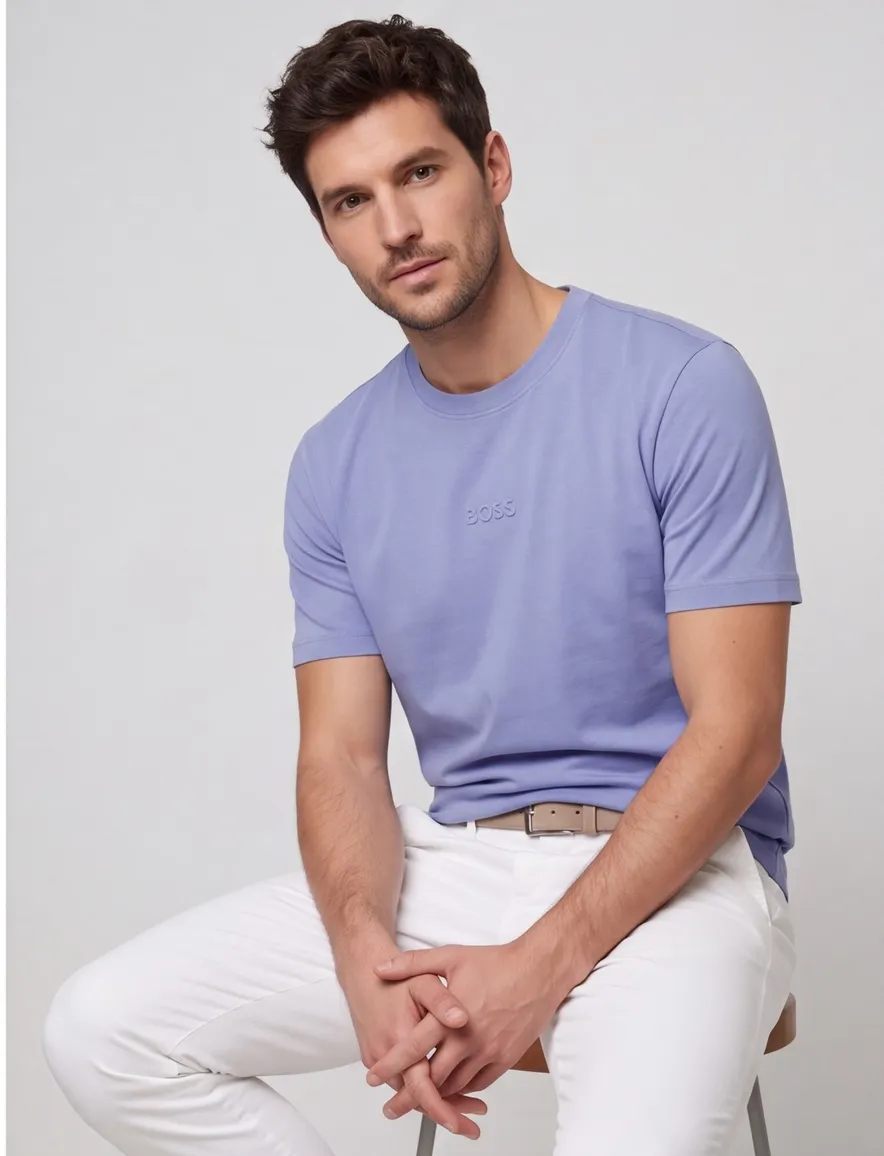 T-shirt BOSS Green blauw katoen normale fit