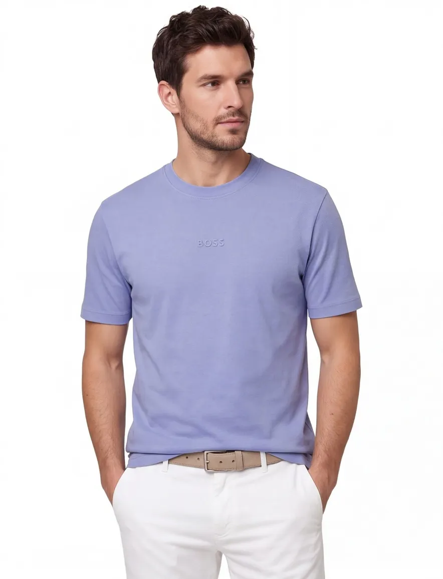 T-shirt BOSS Green blauw katoen normale fit
