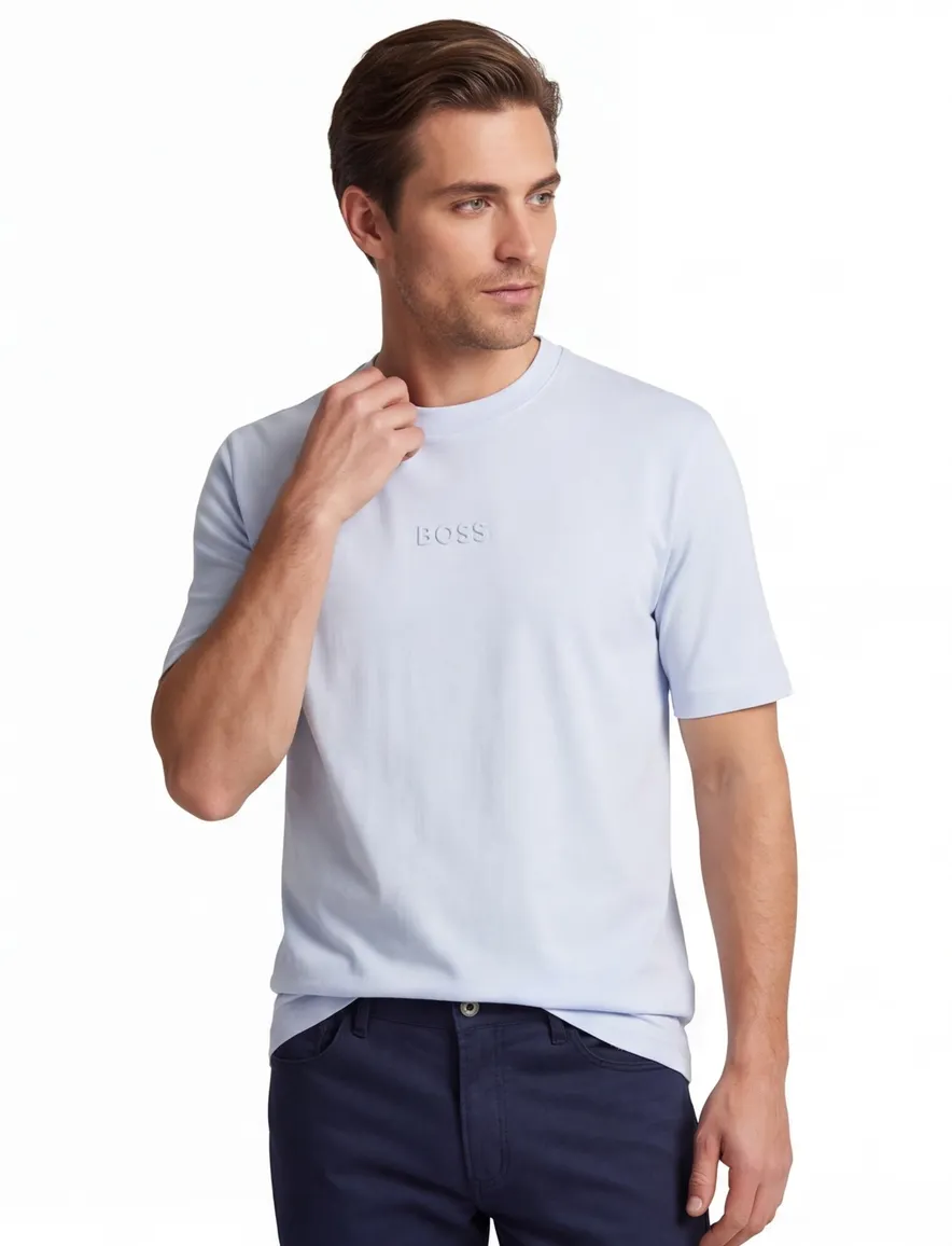 T-shirt BOSS Green lichtblauw katoen normale fit