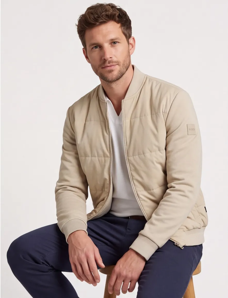 Jassen BOSS Black beige katoen normale fit