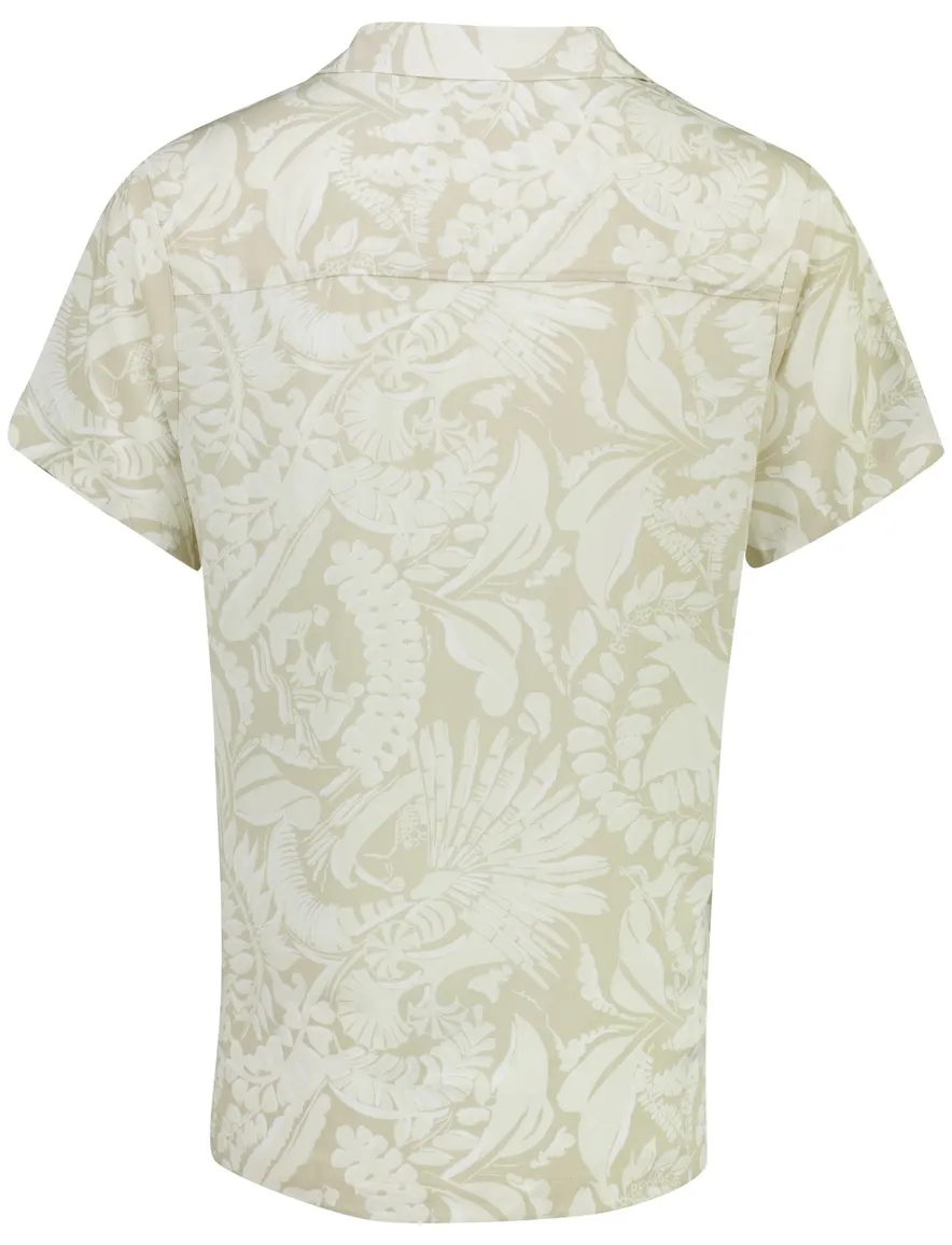 Overhemd BOSS Black beige Beach lijn bladeren print