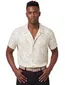 Overhemd BOSS Black beige Beach lijn bladeren print