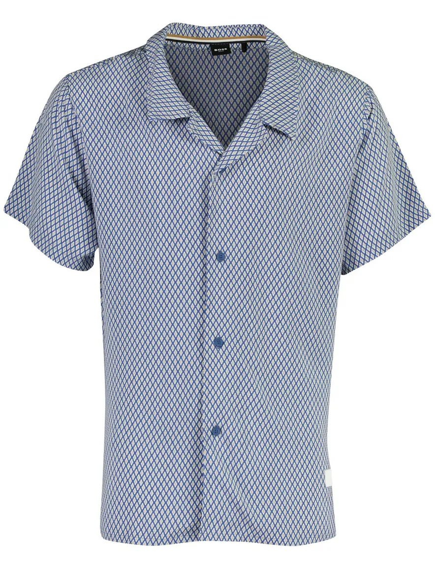 Overhemd BOSS Black blauw patroon viscose