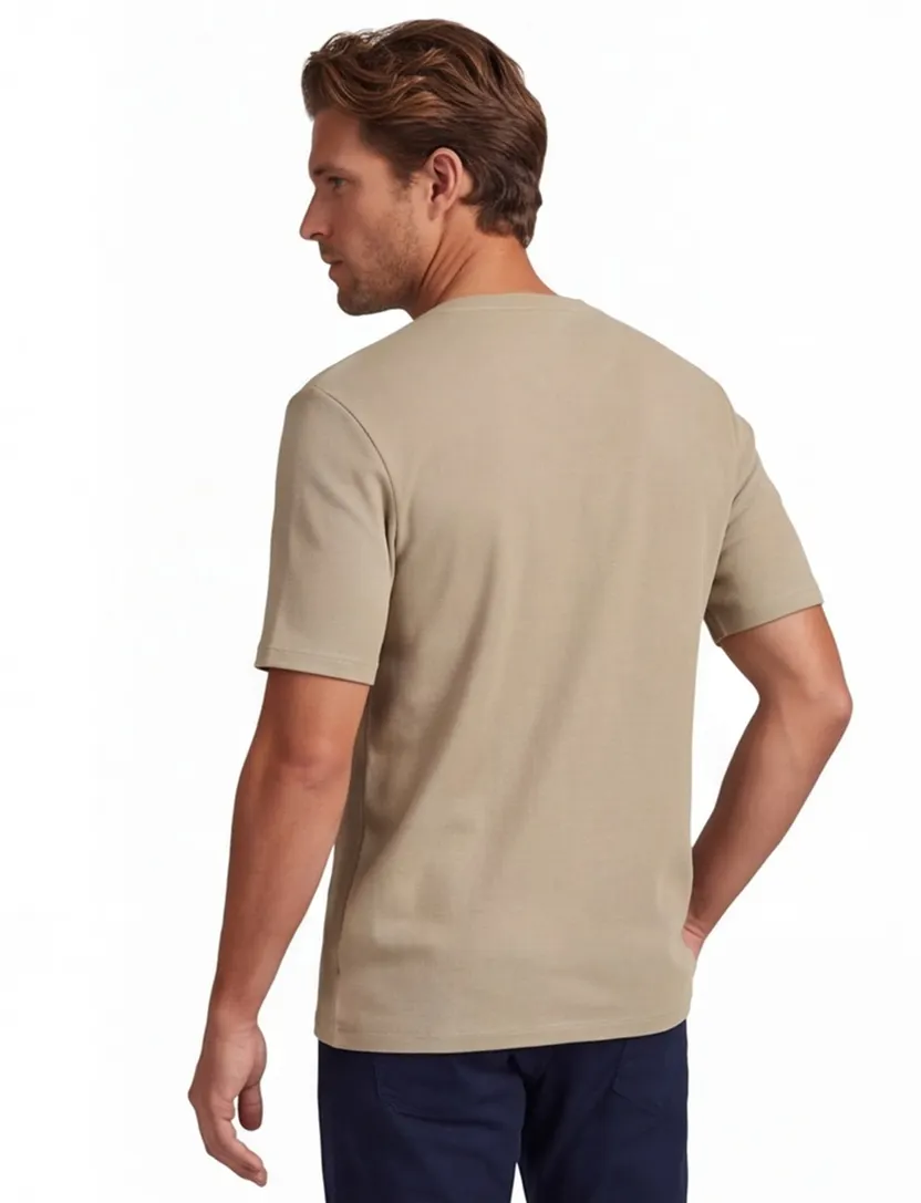 T-shirt BOSS black ronde hals beige waffel textuur