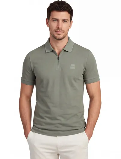 Hugo Boss Poloshirt Boss Orange groen rits normale fit pique