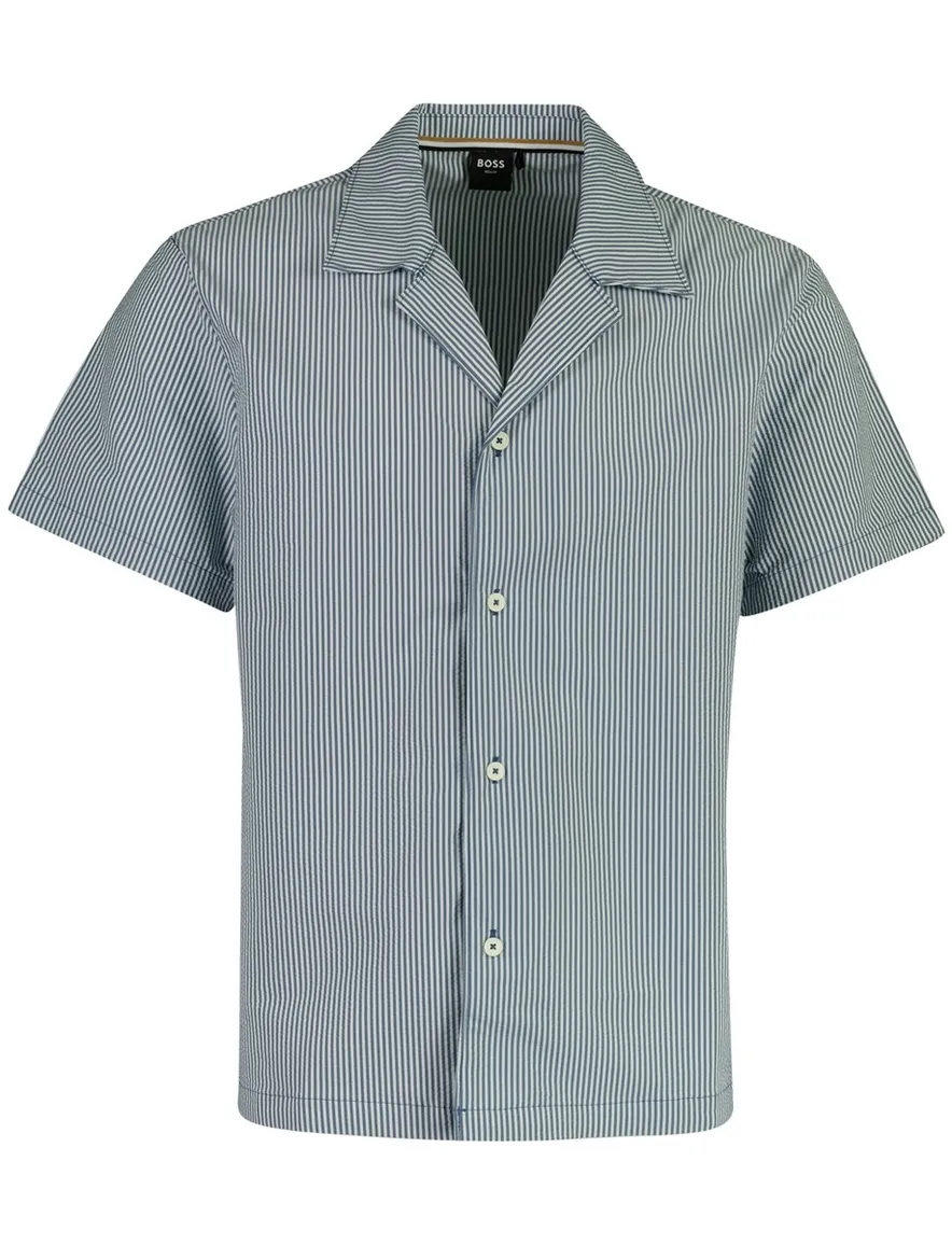 BOSS Black poloshirt gestreept blauw doorknoop