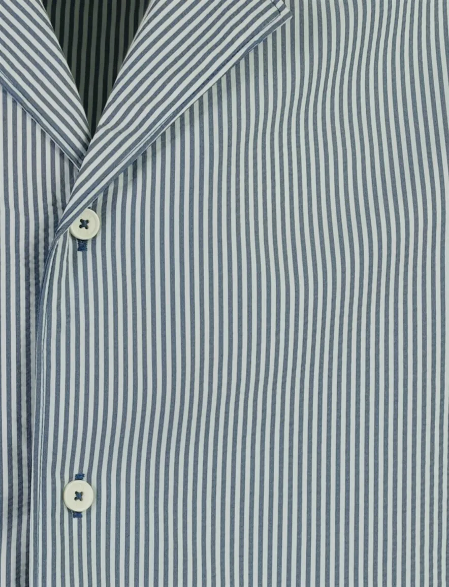 BOSS Black poloshirt gestreept blauw doorknoop