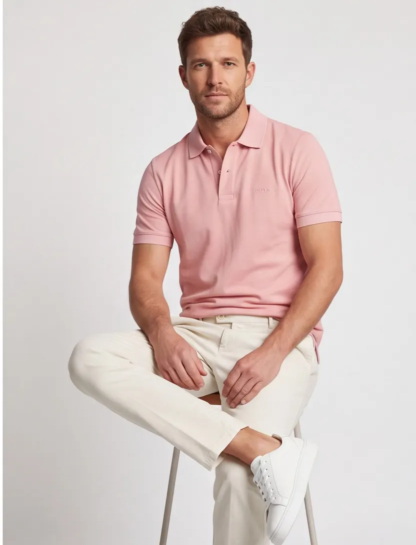 Roze katoenen pique poloshirt Boss Black Pallas