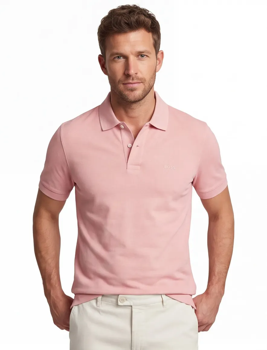 Poloshirt Boss Black Pallas pique roze katoen 2-knoops