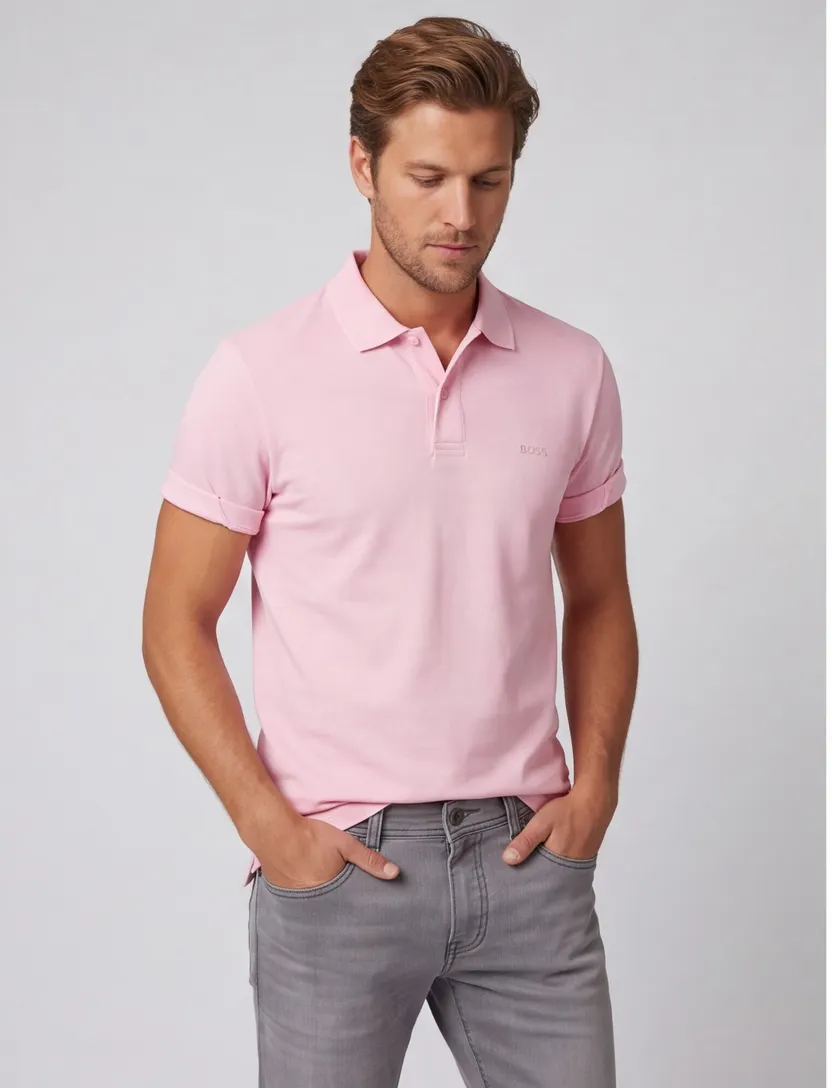 BOSS Black Pallas 2-knoops poloshirt roze