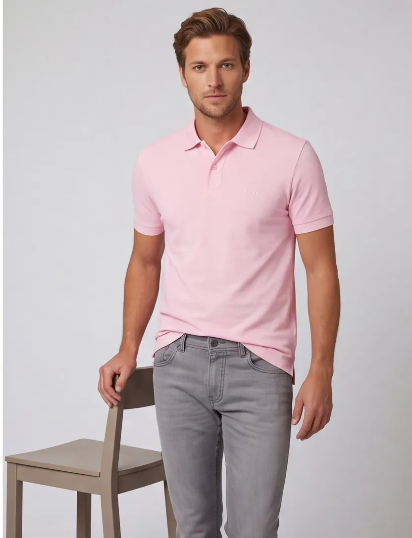 BOSS Black Pallas 2-knoops poloshirt roze