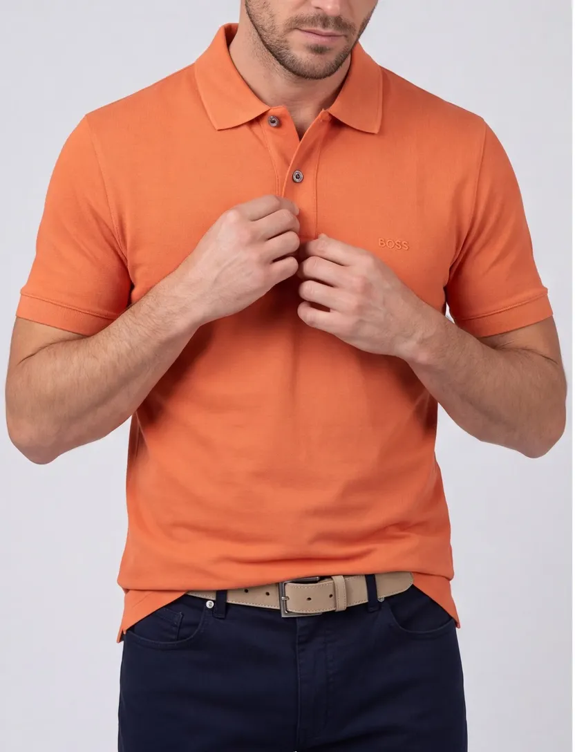 BOSS Black Pallas 2-knoops poloshirt oranje