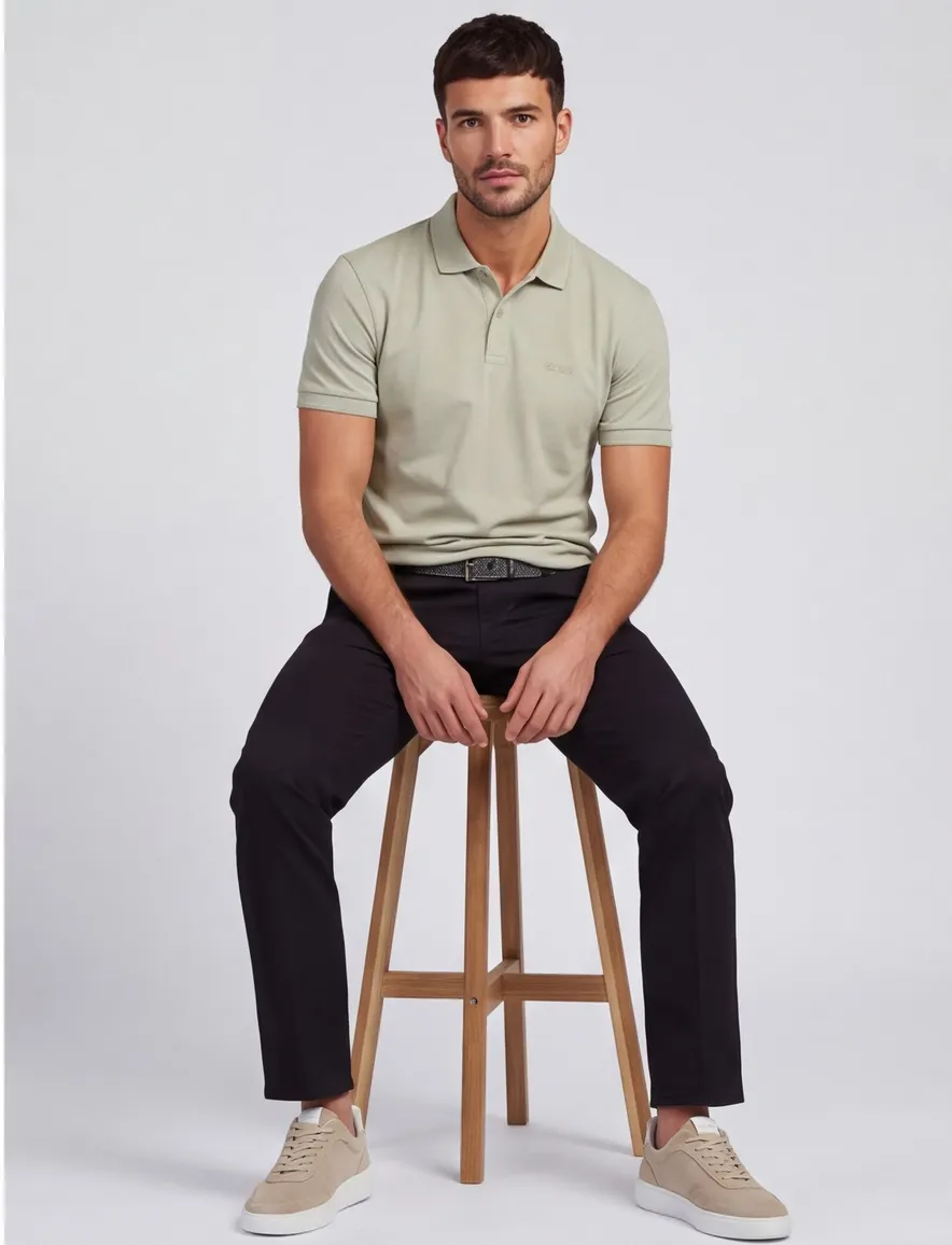 BOSS Green poloshirt Regular Fit Pio lichtbeige 2 knoops