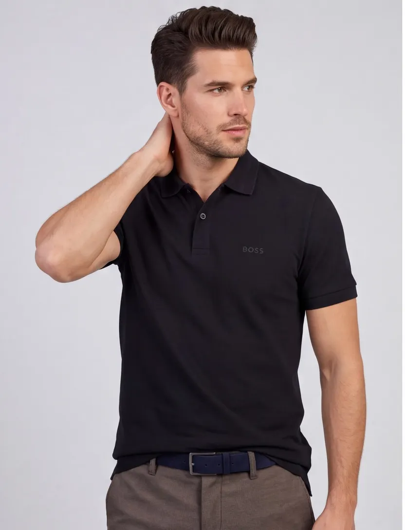 Polo BOSS green donkerblauw 2-knoops pique