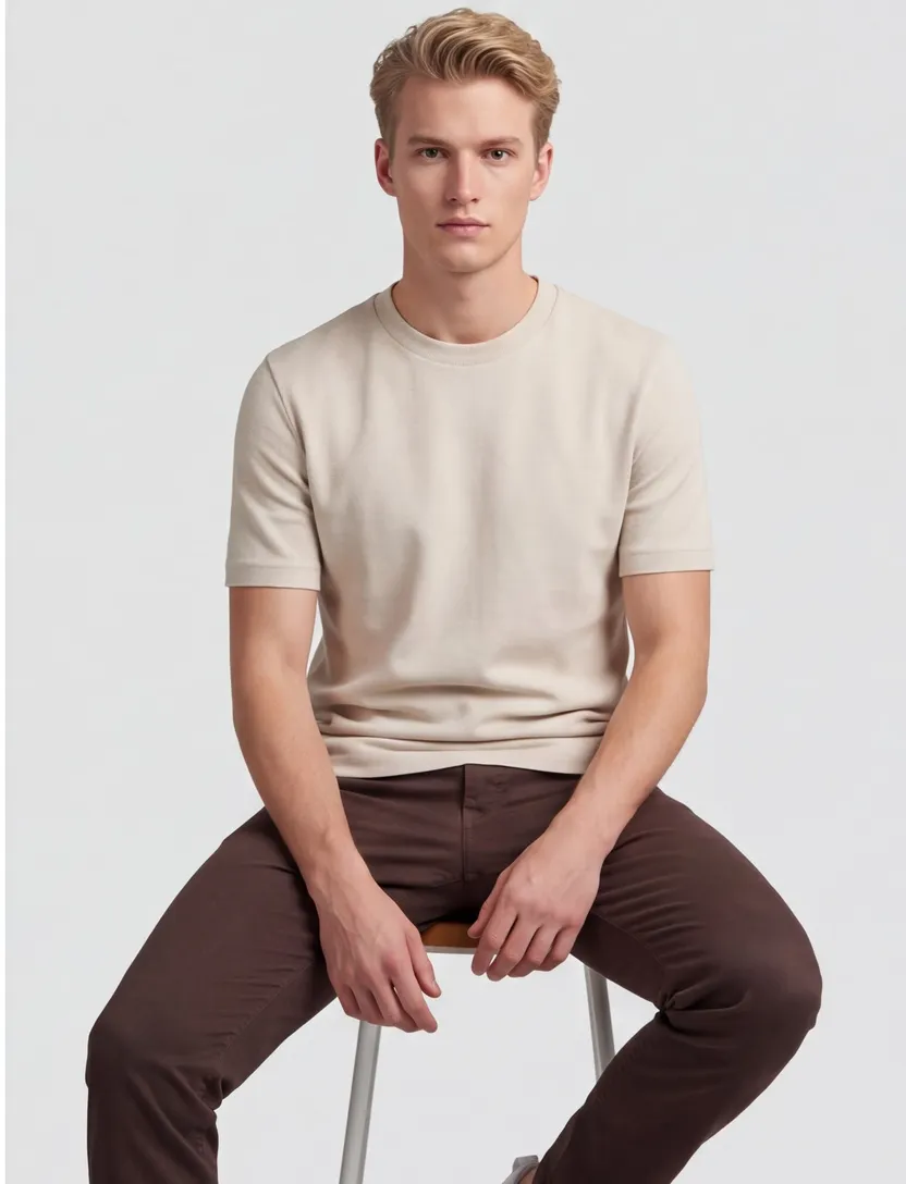 Beige t-shirt BOSS Black Thompson ronde hals