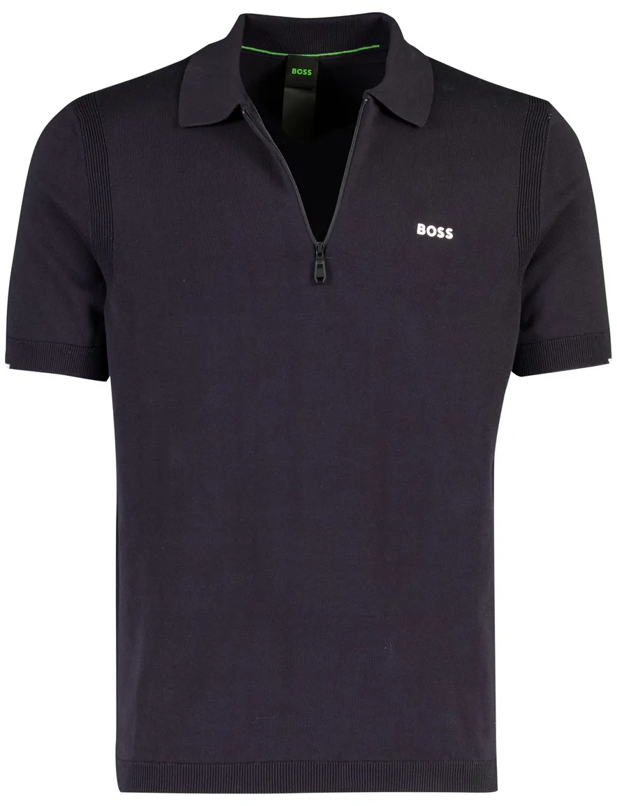 Boss green polo lange mouw donkerblauw