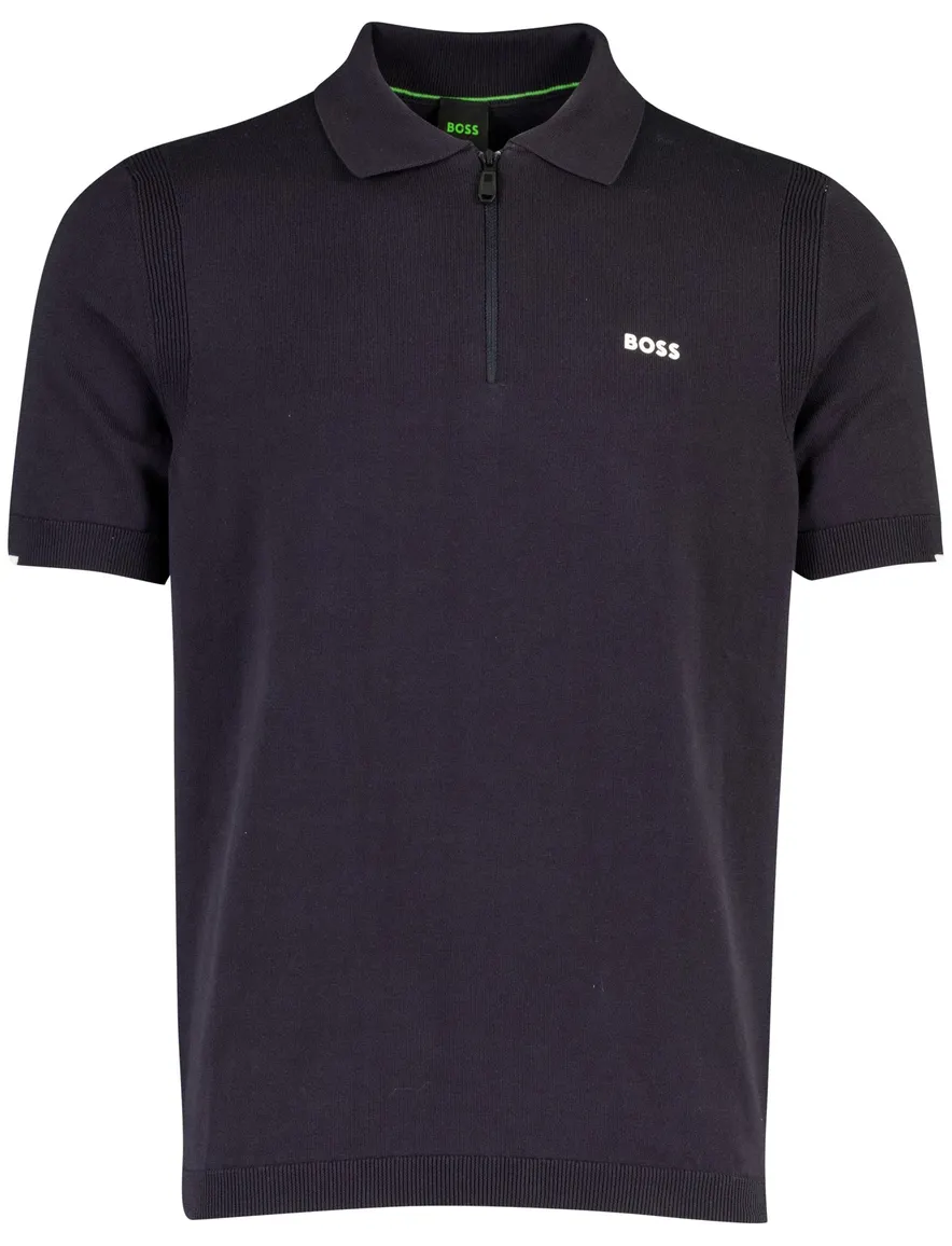 Boss green polo lange mouw donkerblauw