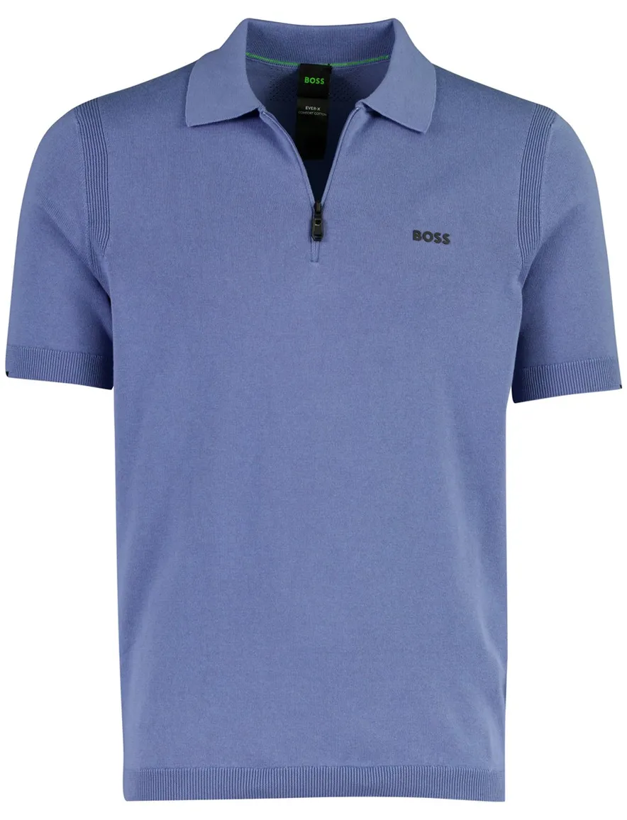 BOSS Green poloshirt Ever-X PS Blauw zip kraag
