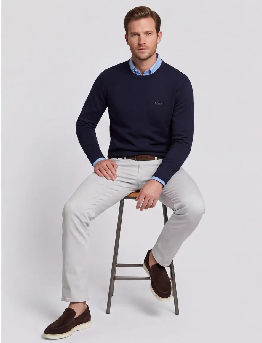 Boss Green polo lange mouw donkerblauw
