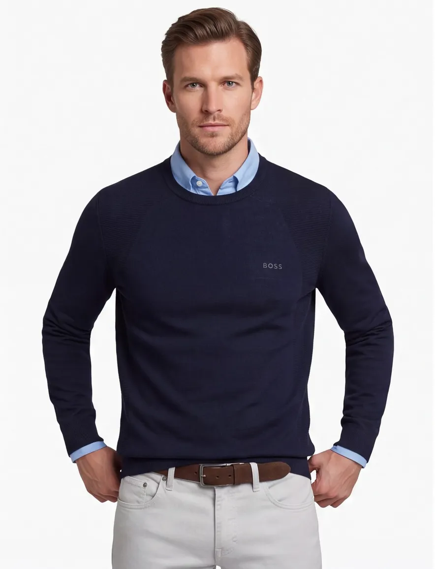 Boss Green polo lange mouw donkerblauw