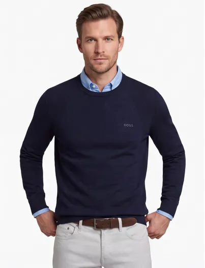 Hugo Boss Trui ronde hals BOSS Green navy structuur
