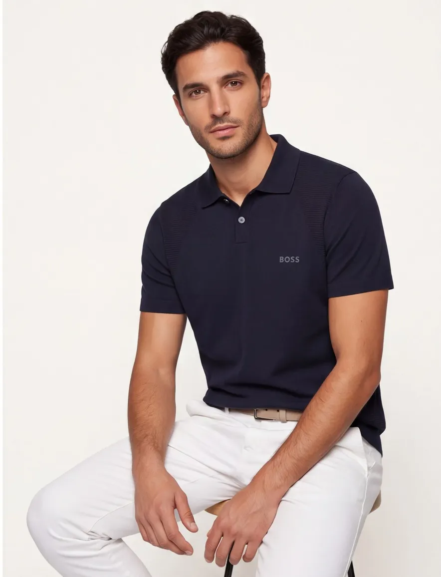 Boss Green polo korte mouw donkerblauw