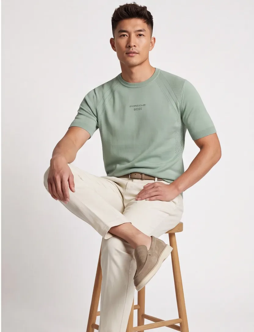 BOSS Green T-shirt groen Porsche lijn normale fit