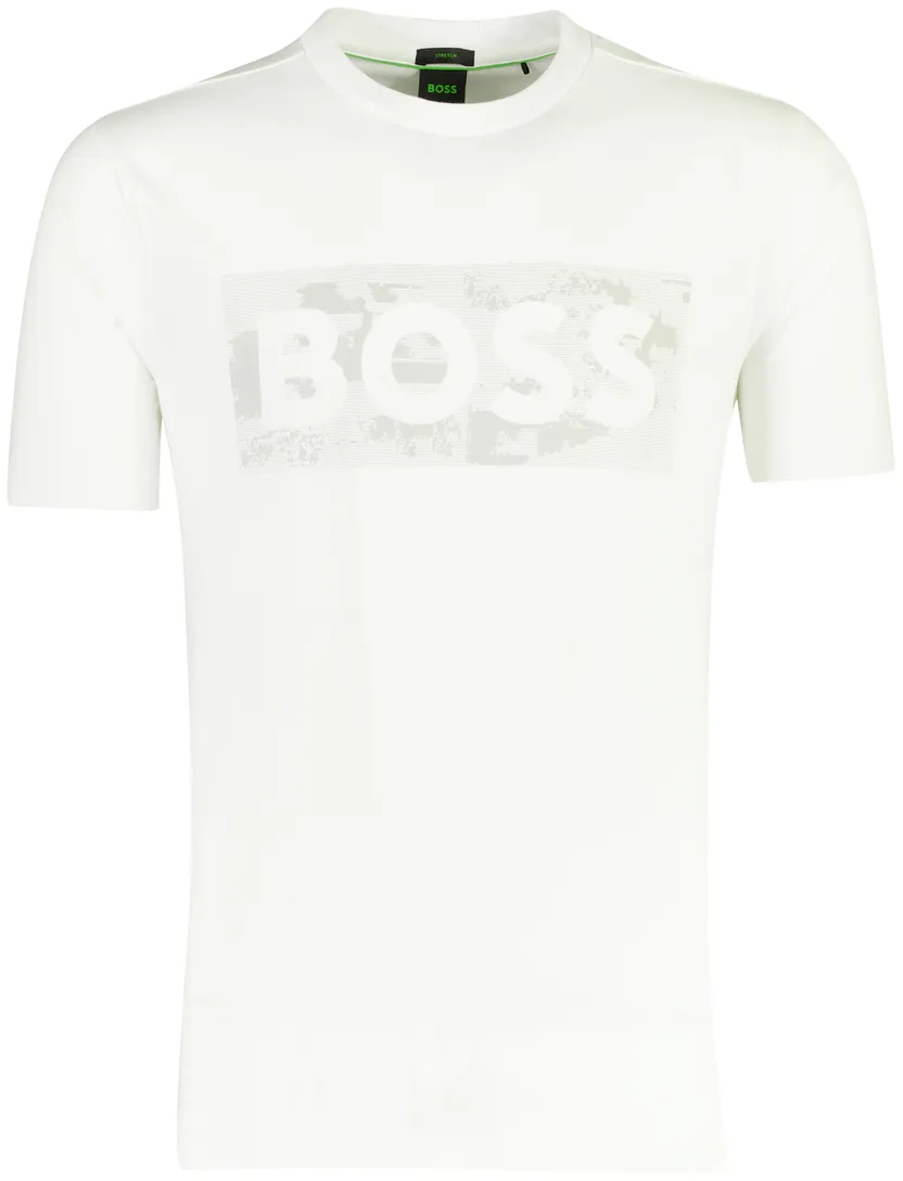 BOSS Green T-shirt wit opdruk stretch katoen