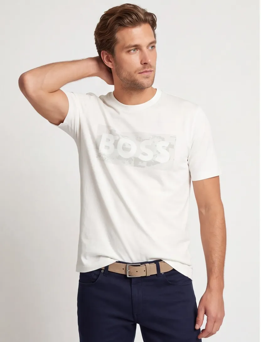 BOSS Green T-shirt wit opdruk stretch katoen