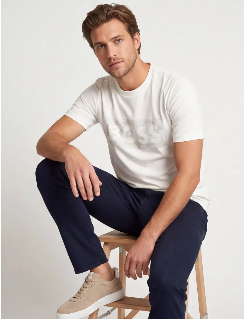 BOSS Green T-shirt wit opdruk stretch katoen