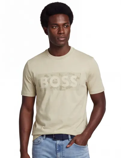 Hugo Boss T-shirt beige BOSS Green logo print