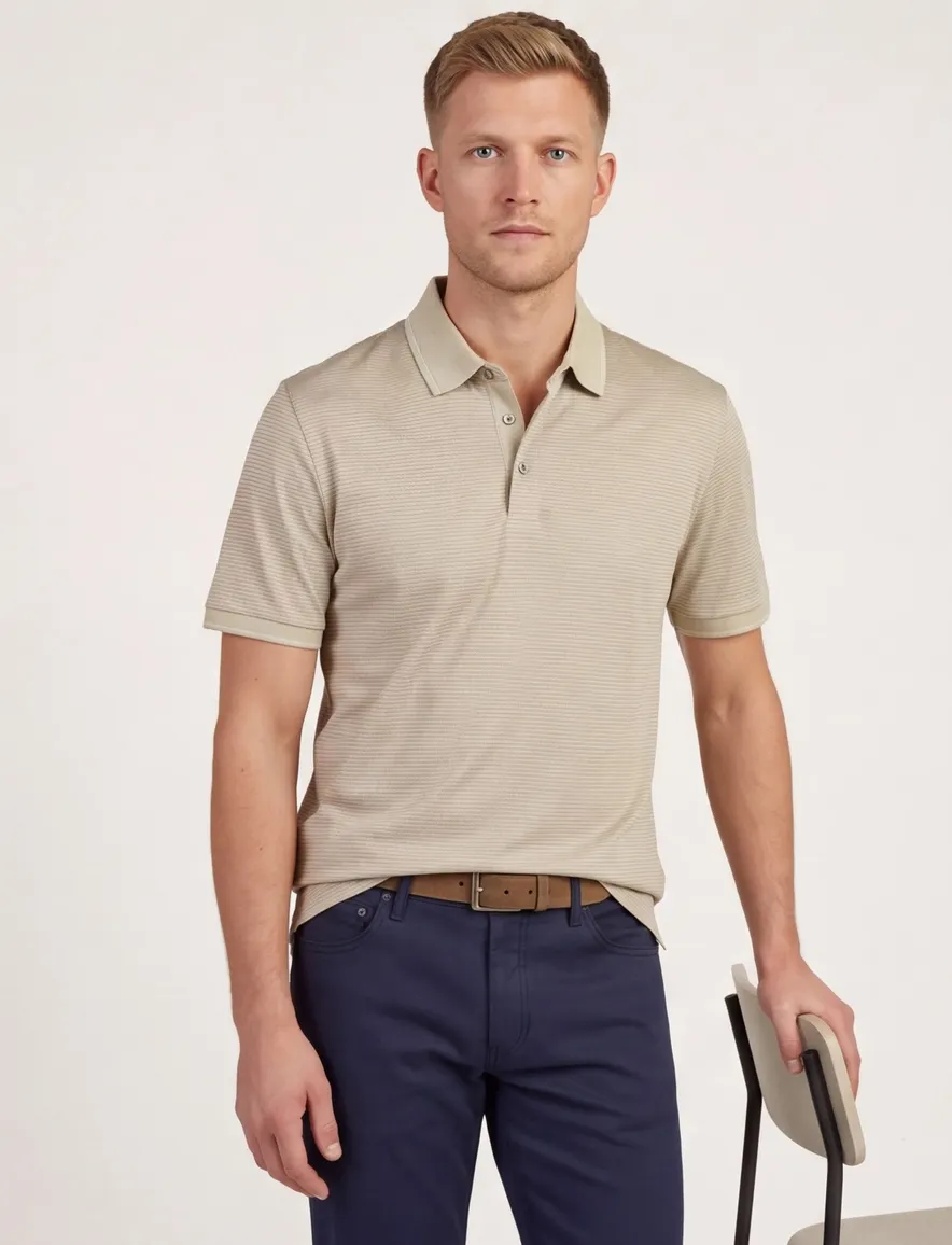 BOSS Black poloshirt beige geprint katoen