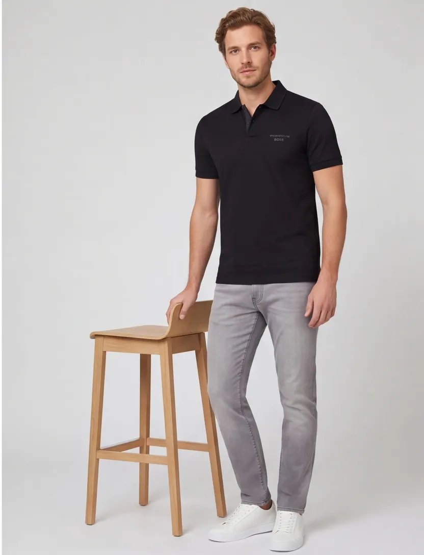 BOSS Green poloshirt zwart Porsche lijn