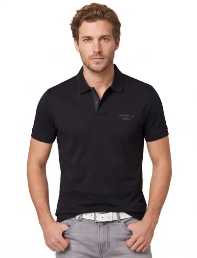 Hugo Boss Poloshirt BOSS Green Porsche lijn zwart katoen
