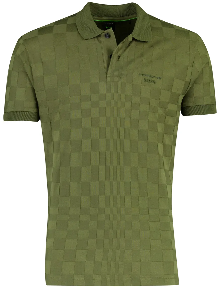 Poloshirt BOSS Green donkergroen vierkant patroon
