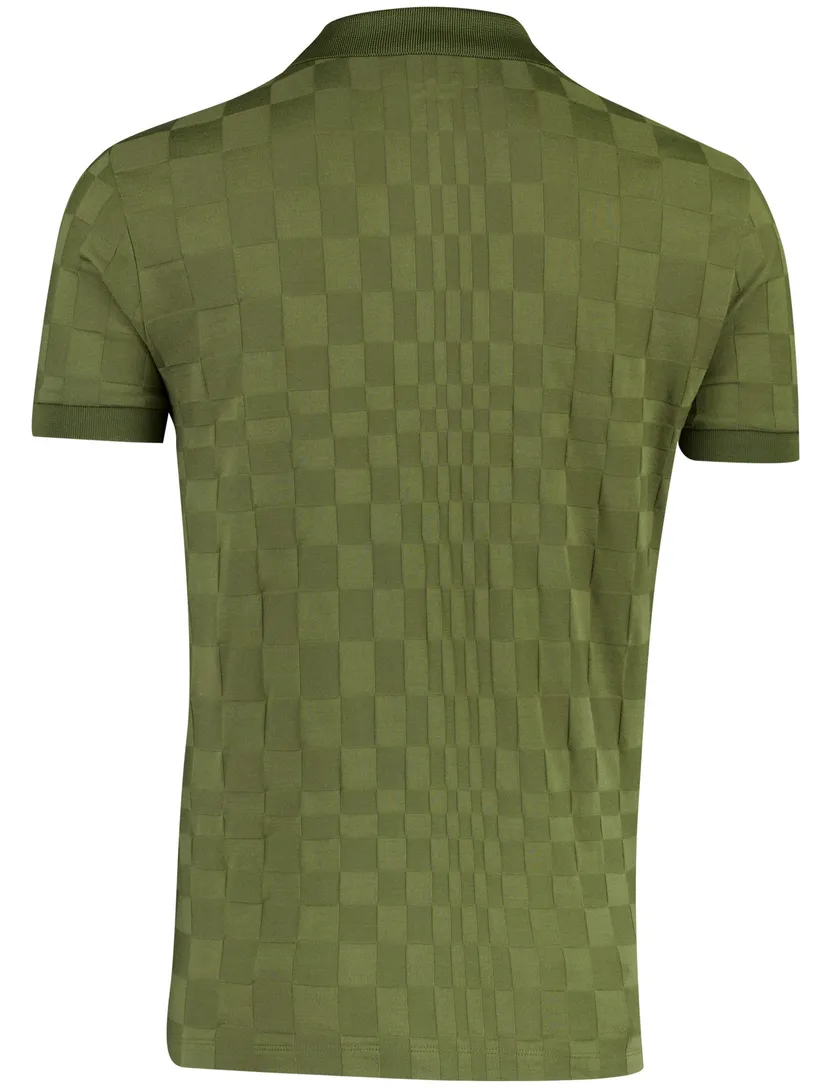 BOSS Green poloshirt donkergroen vierkant patroon gebreid