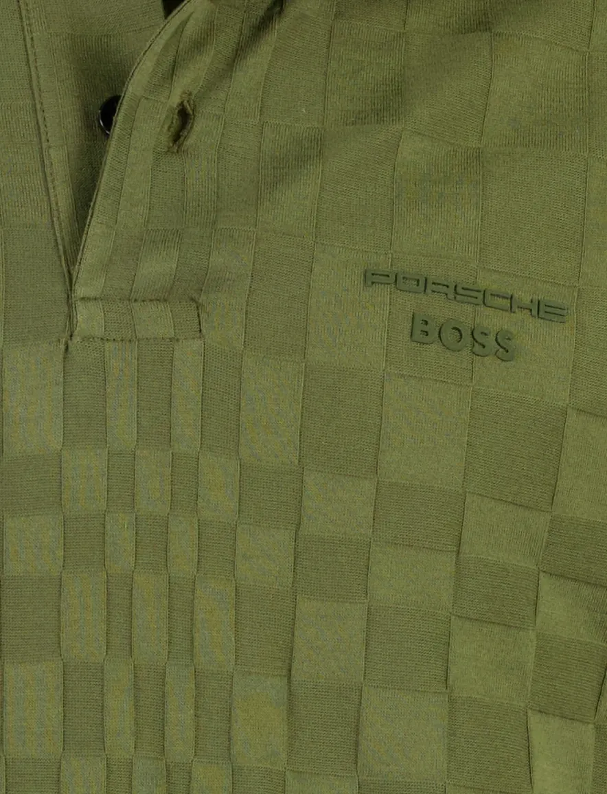 Poloshirt BOSS Green donkergroen vierkant patroon