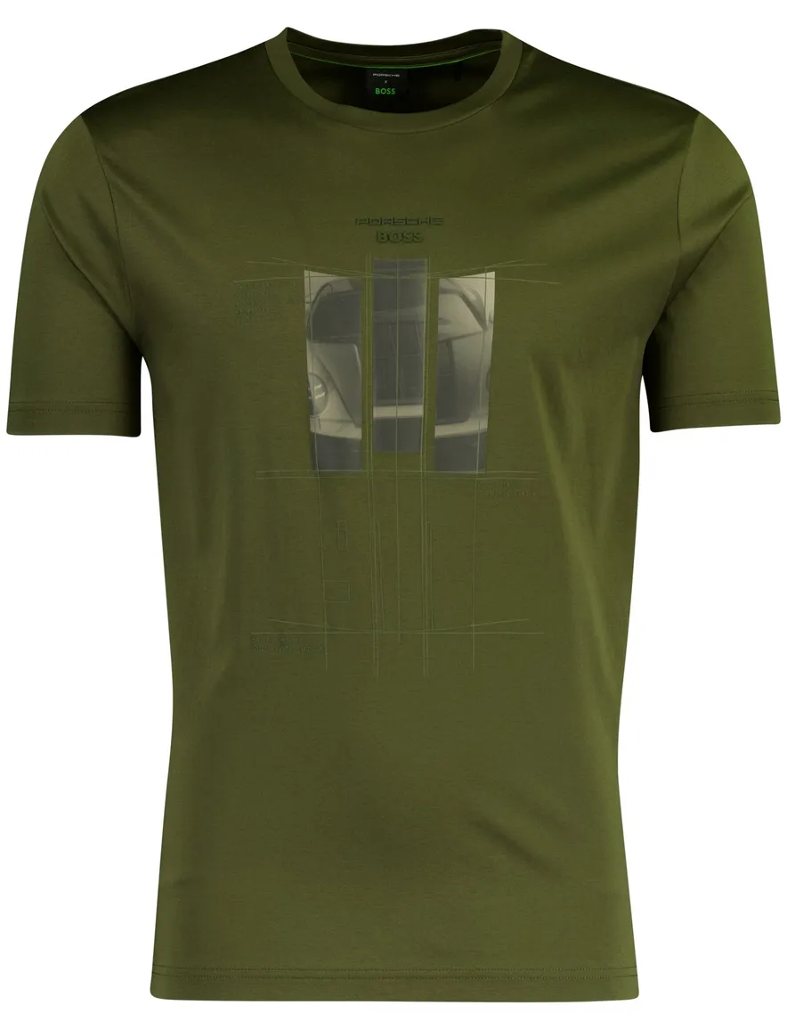 T-shirt BOSS Green donkergroen porsche katoen
