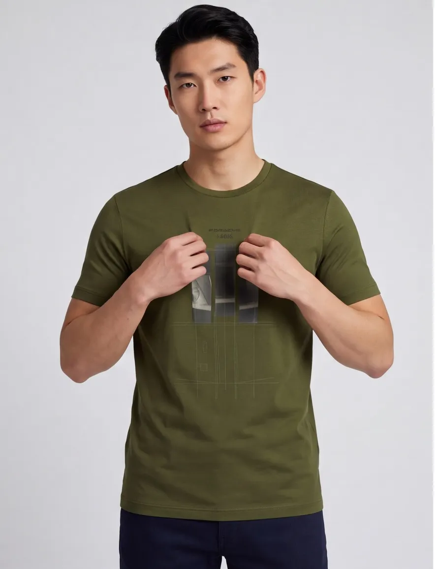 T-shirt BOSS Green donkergroen porsche katoen