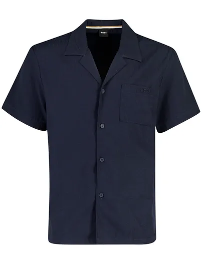 Hugo Boss Doorknoop polo BOSS Black donkerblauw structuur