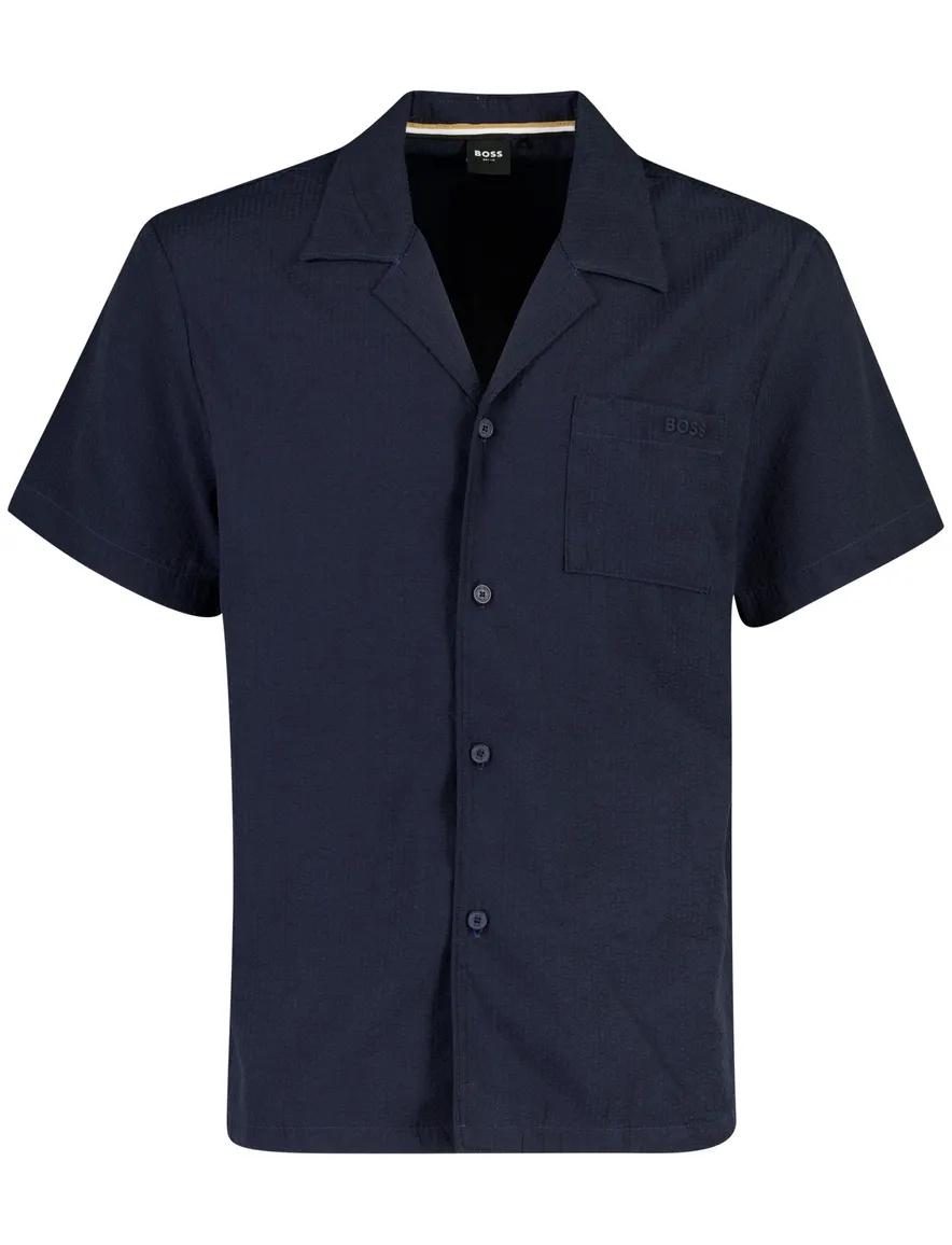 Overhemd BOSS Black donkerblauw met structuur