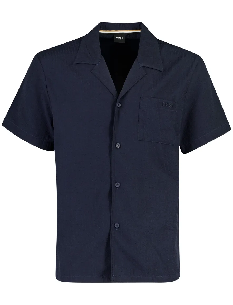 Overhemd BOSS Black donkerblauw structuur normale fit