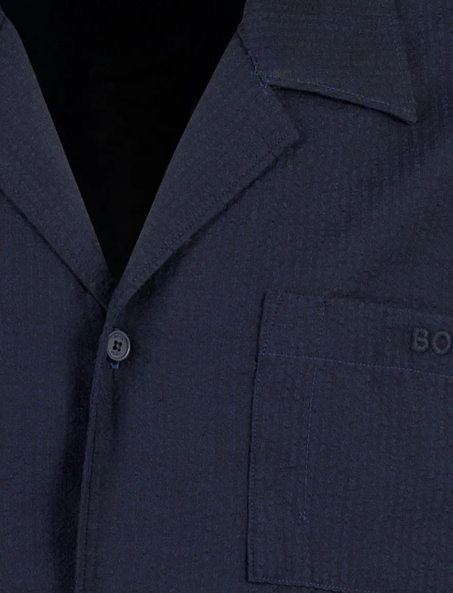 Overhemd BOSS Black donkerblauw met structuur