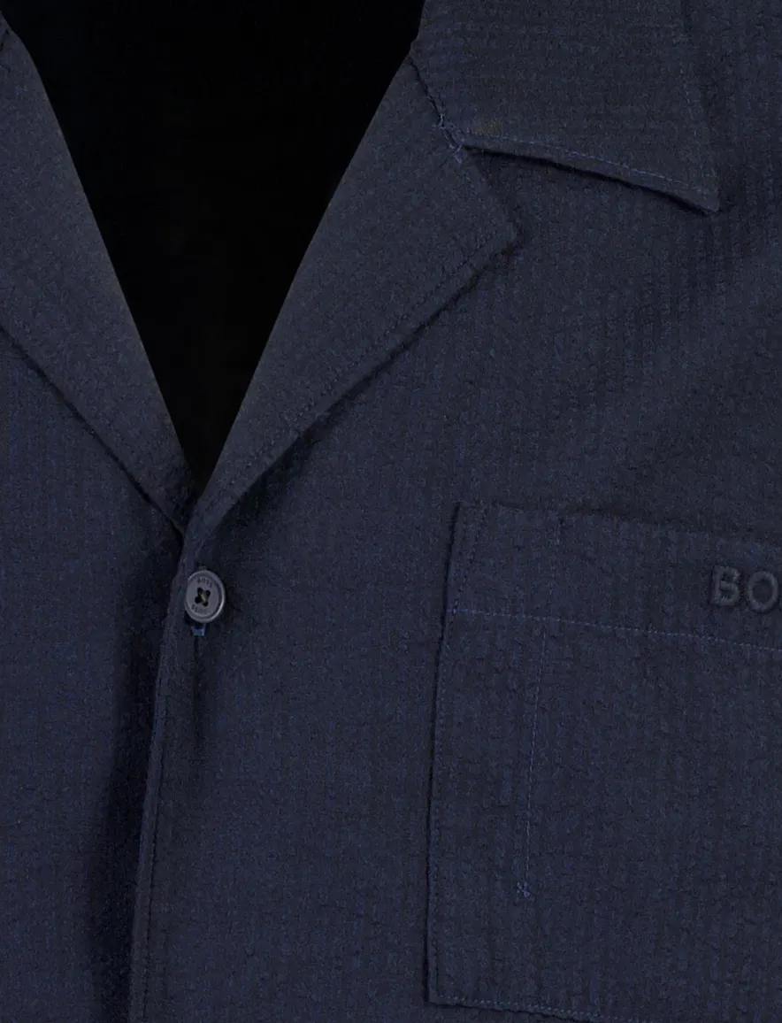Overhemd BOSS Black donkerblauw structuur normale fit